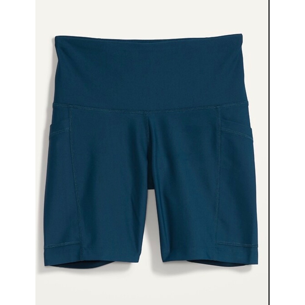 Old Navy Active Powersoft High-Rise Bike Shorts Teal Blue Go-Dry Pockets Medium
